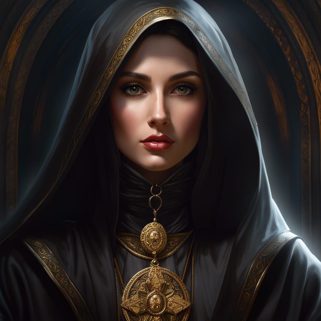 Young Nun Portrait in Dark Medieval Ambience