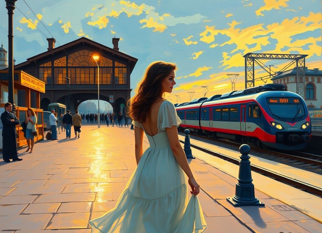 Impressionistic Watercolor Painting of a Train Station