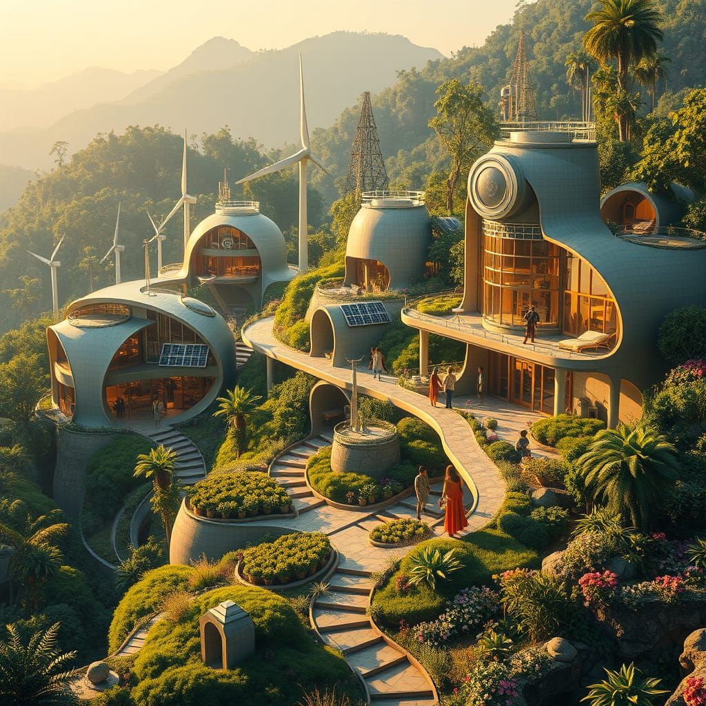 Surreal Solarpunk Utopia in a Vibrant, Organic Aesthetic