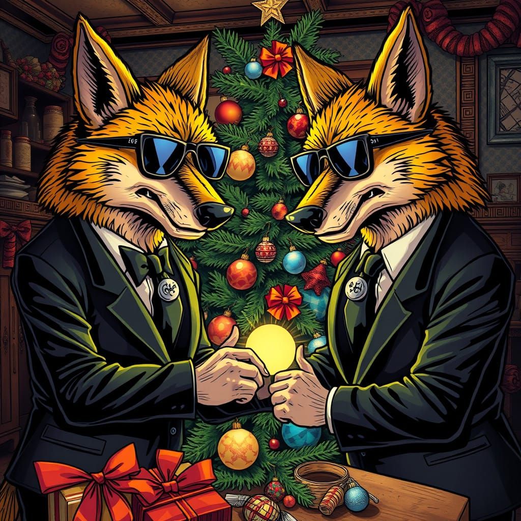 Wolven Christmas Cheer in Lowbrow Comic Style