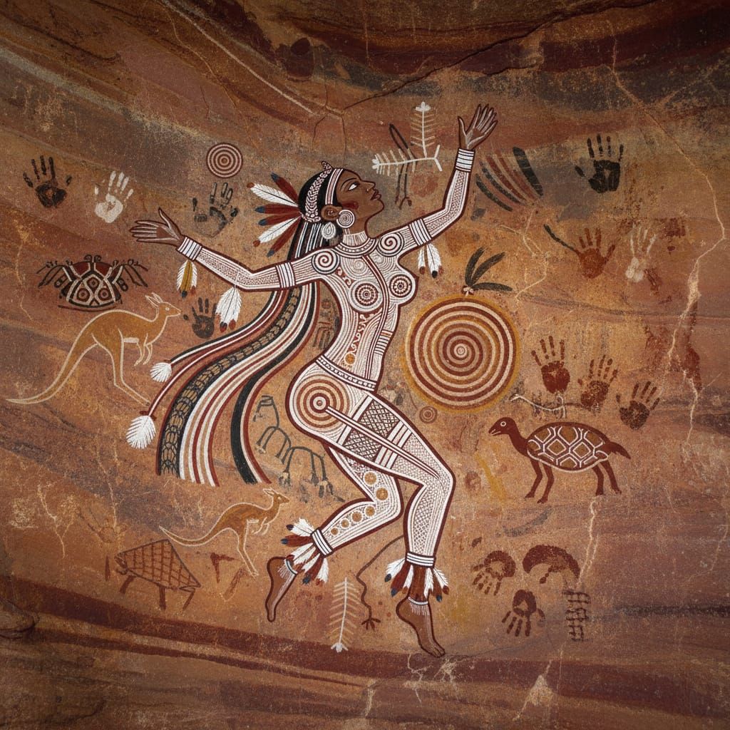 Aboriginal Cave Painting of a Detailed Woman