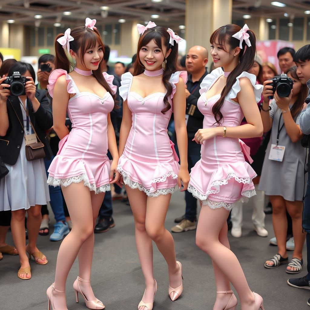 Asian Cosplayers Steal the Show at Convention in French Maid...