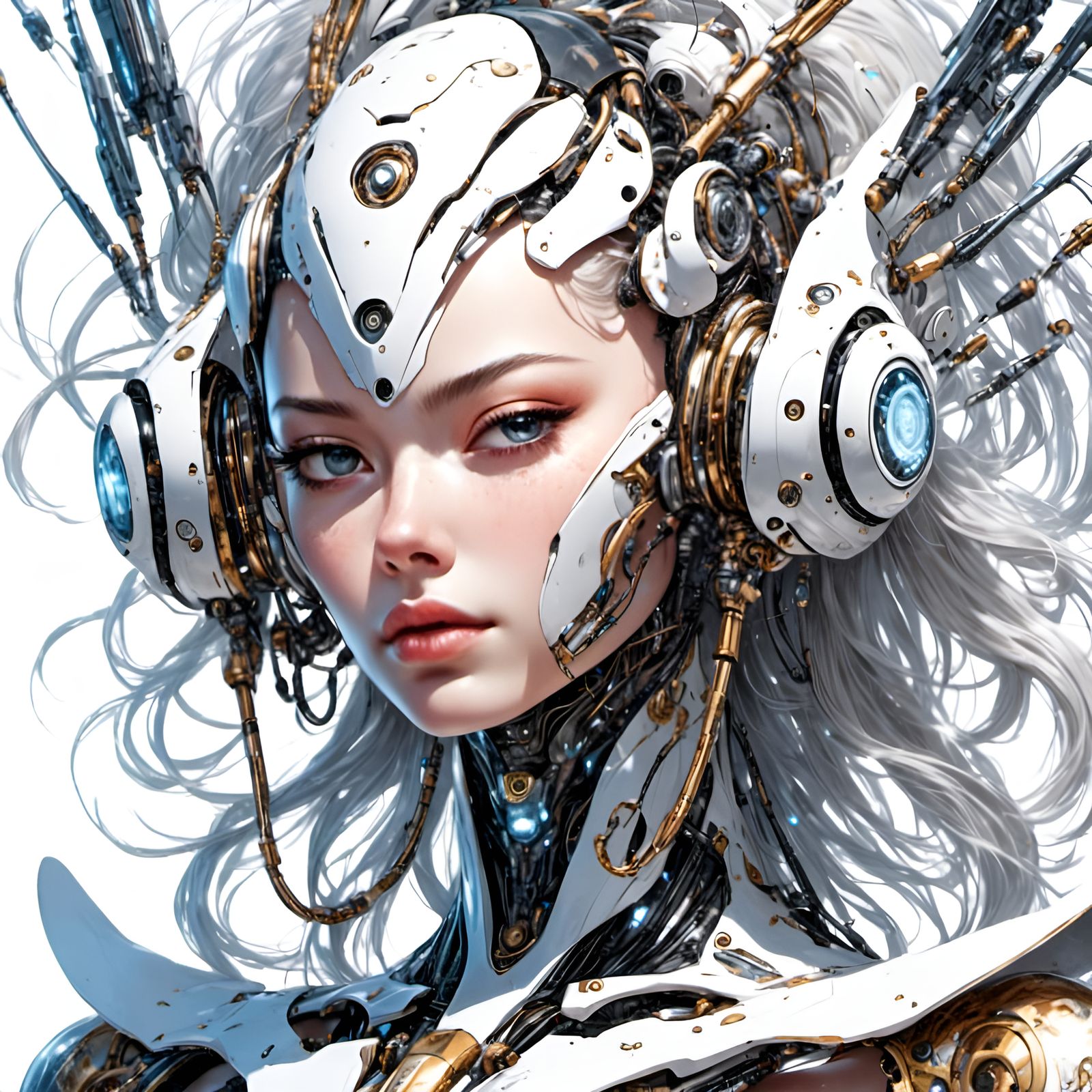 Gorgeous AI Cyborg in Rococo Splatter Style