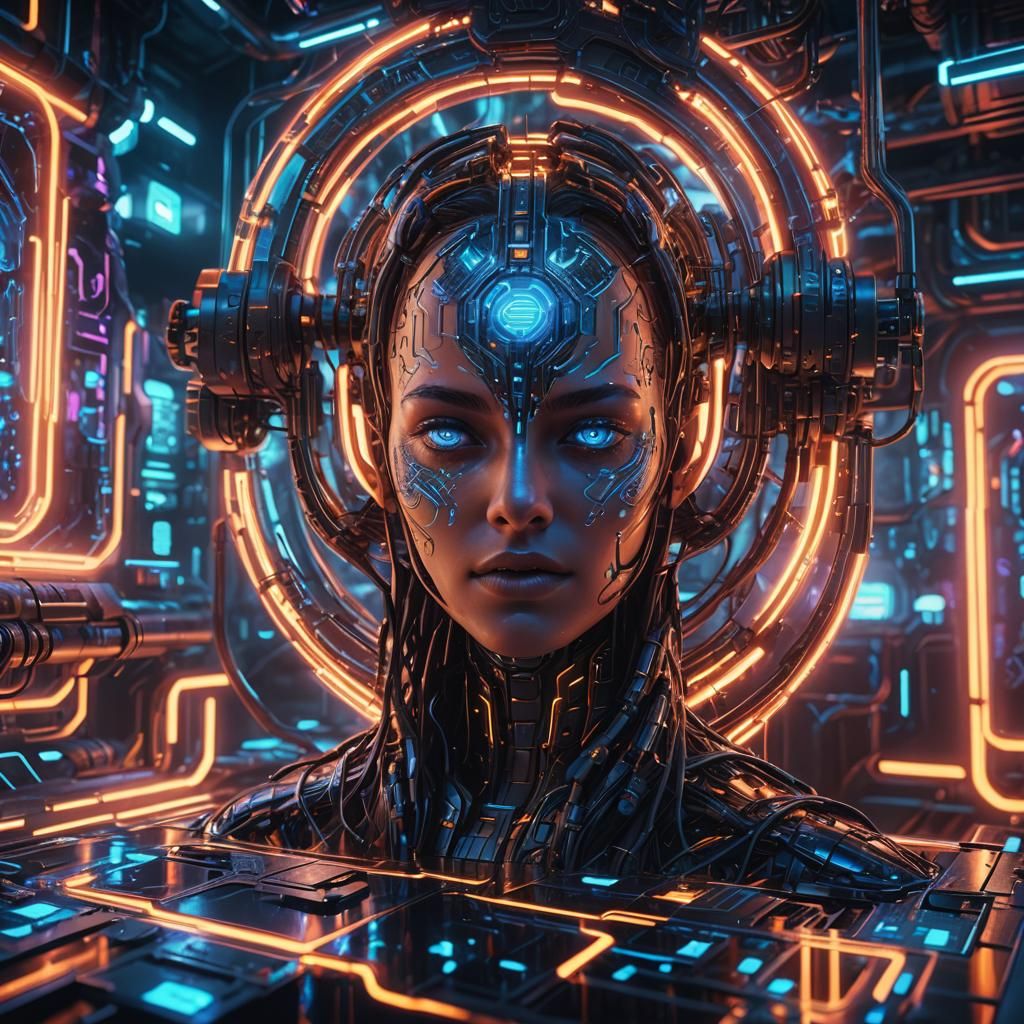 AI Entity Awakening in Neon Laboratory