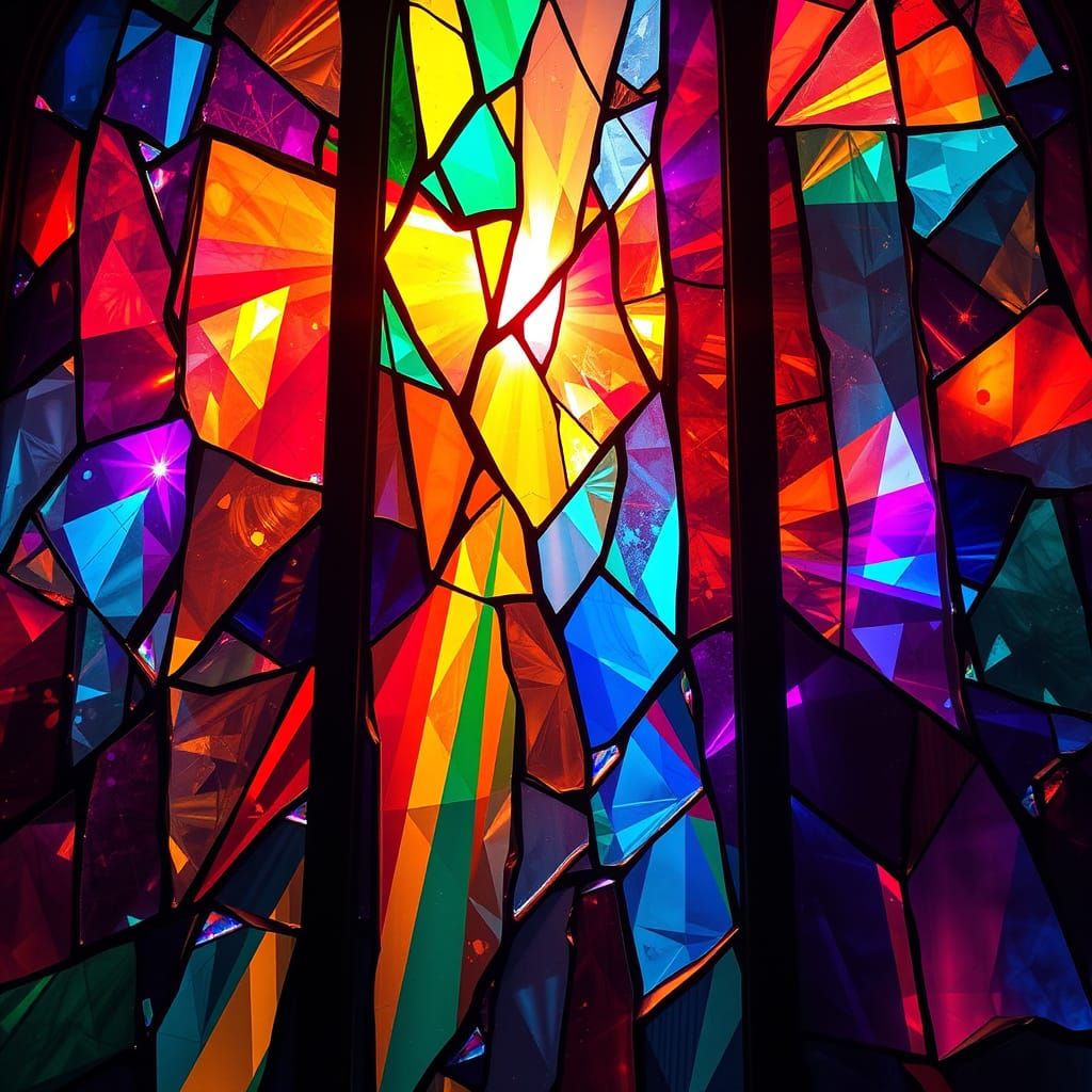 Vibrant Stained Glass Kaleidoscope in Cyberpunk Style