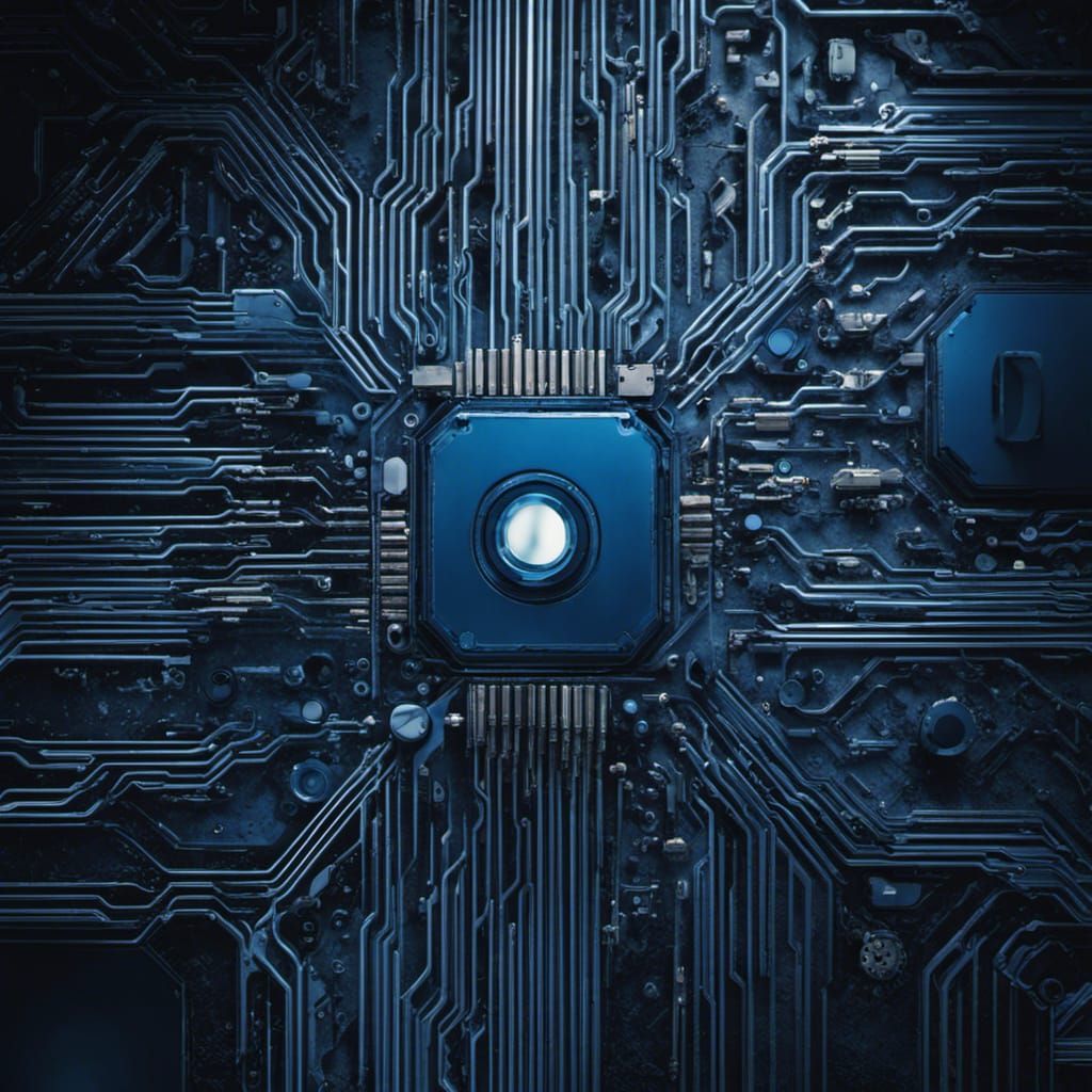 Blue Tech Circuit Board in Hyperrealistic Style