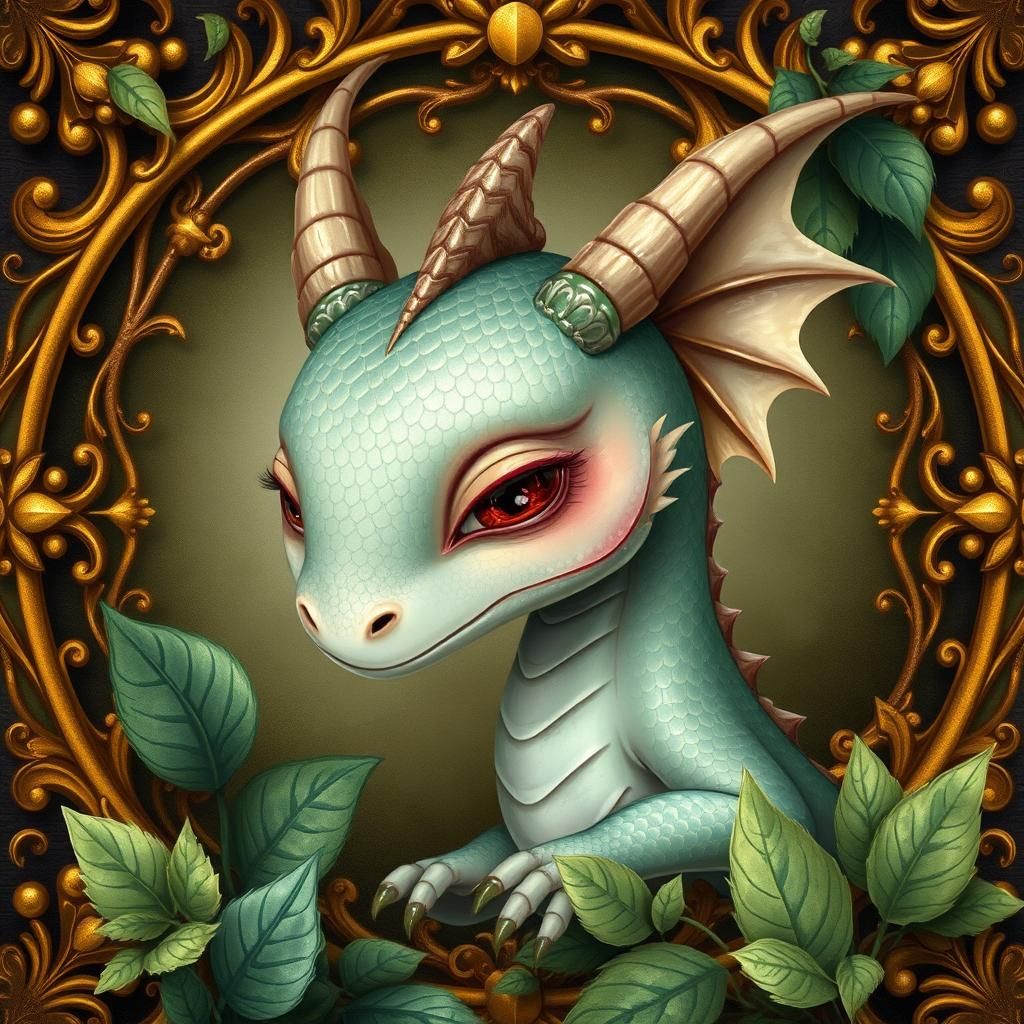 Shy Dragon Portrait in Baroque Rococo Style