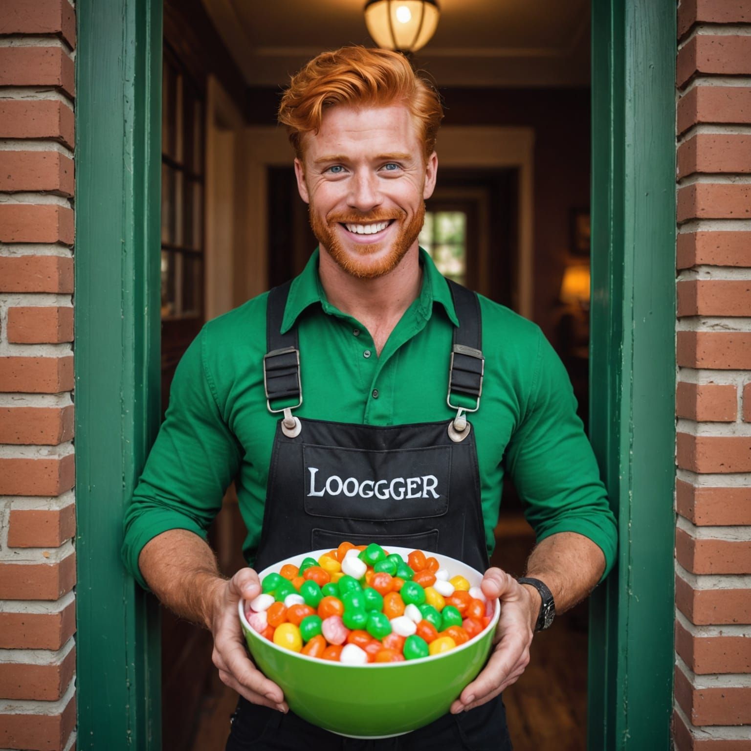 Logger Welcomes Trick-or-Treaters with Bowl of Candy