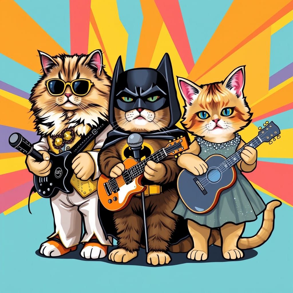 Regal Persian Cat Channels Elvis in Vibrant Pop Art