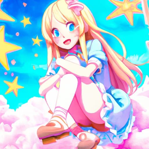 Cute Anime Girl with Star Hair Pin in Ghibli Style