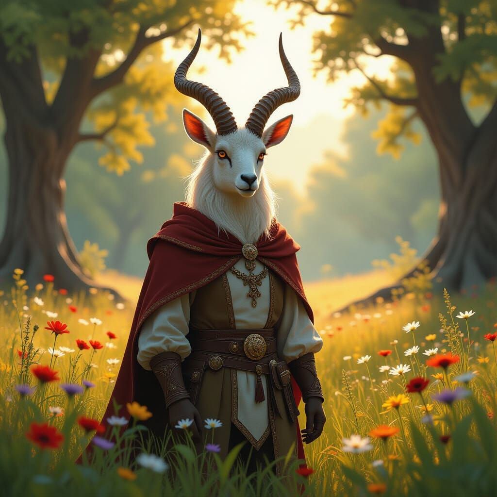 Cervitaur in Sun-Drenched Meadow, Hyperrealistic Style