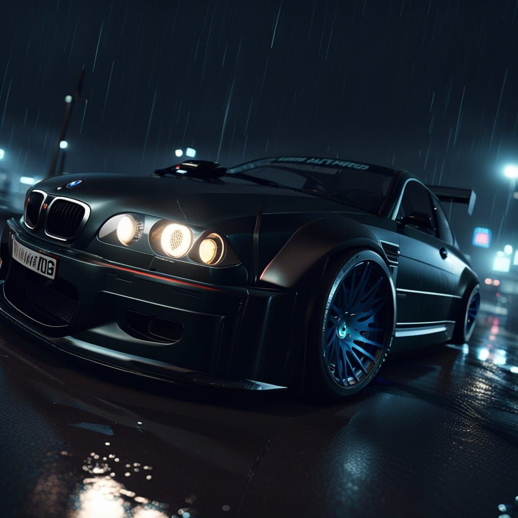 BMW M3 E46 GTR in Rainy Cyberpunk City