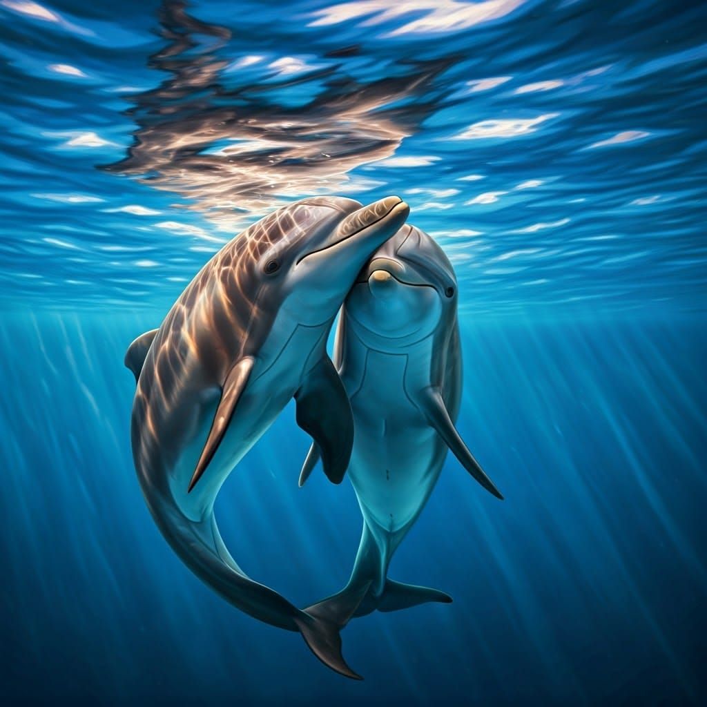 Entwined Dolphins in Shimmering Ocean Waters