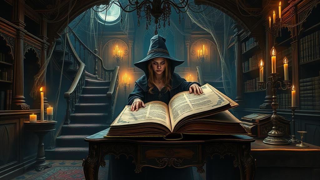 Mysterious Sorceress in Gothic Nursery, Rackham and Escher S...