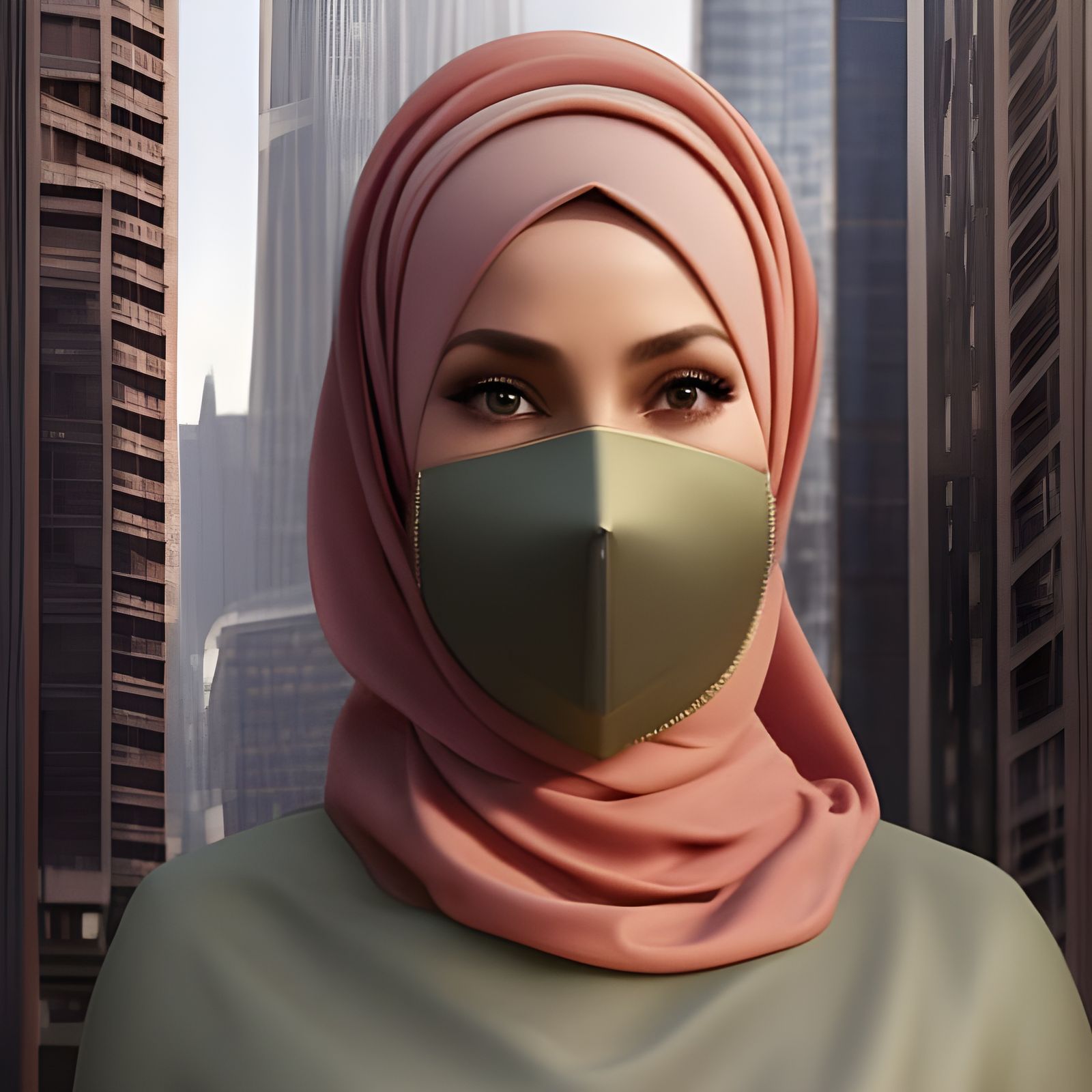 Woman in Hijab and Mask: Hyperdetailed Portrait