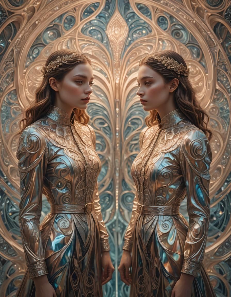 Surreal Symmetrical Image of Identical Girls