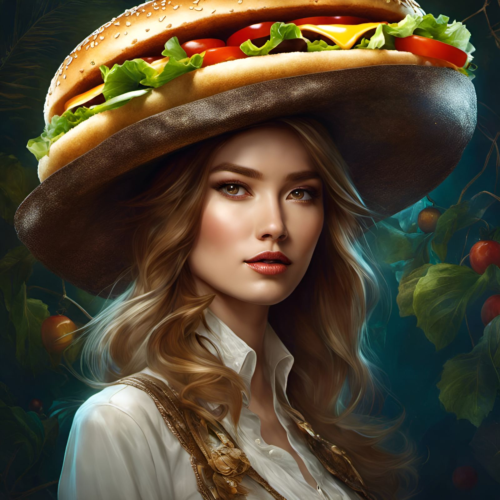 Hamburger Hat Portrait in Digital Painting Style