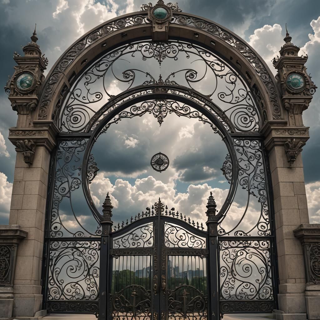 Magical Colossal Gate with Intricate Iron Designs
