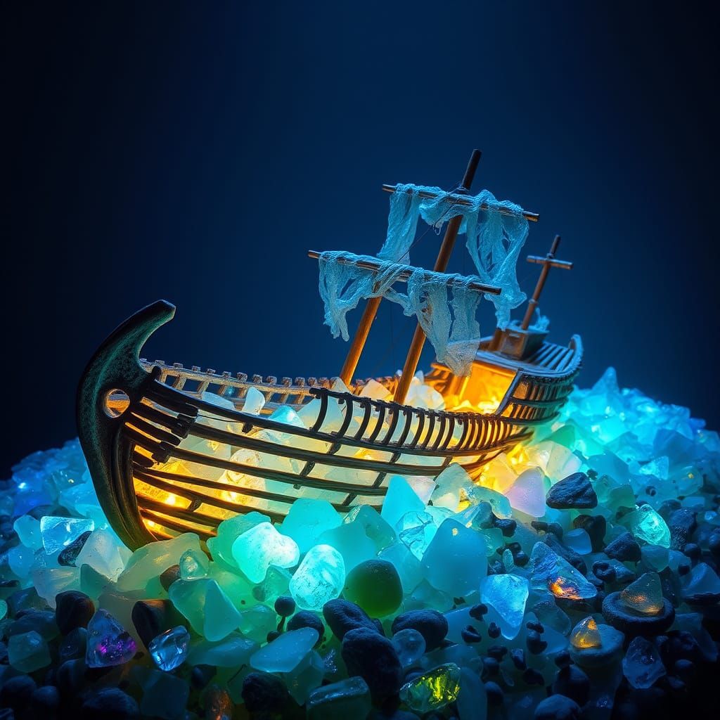 Glowing Sea Glass Shipwreck Sculpture