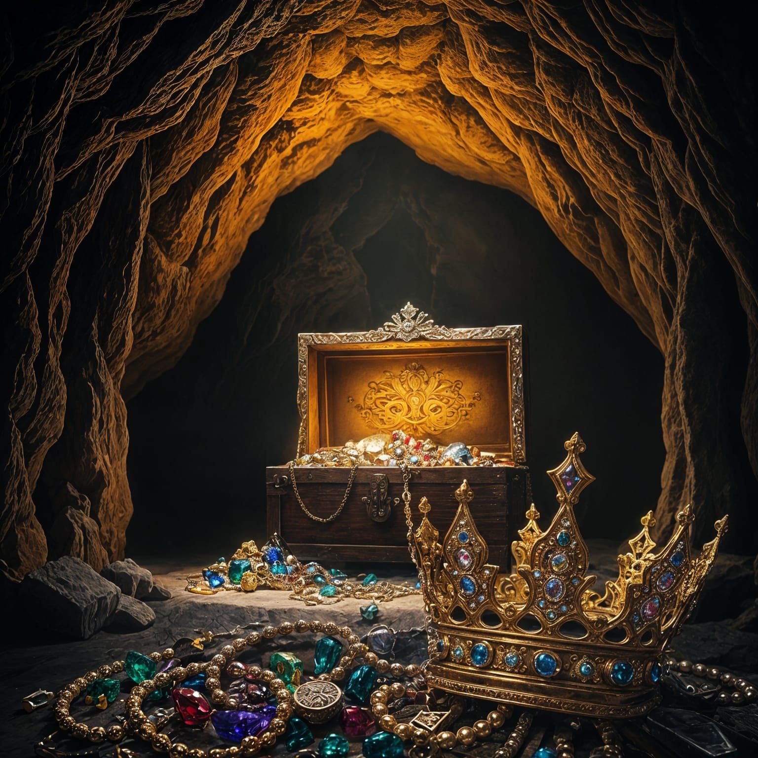 Treasures Overflow from Ancient Cave Chest