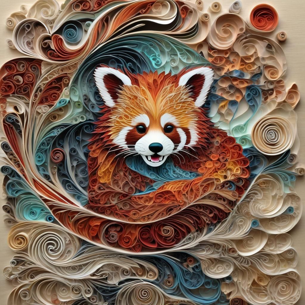 Red Panda Portrait in Alcohol Ink Zentangle Style