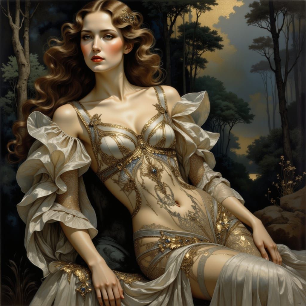 Ethereal Woman in Flowing Lace Digital Painting