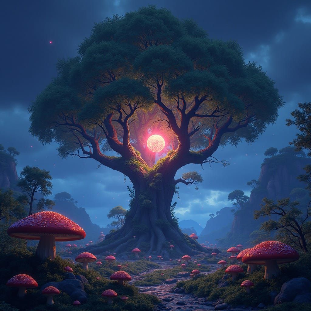 Surreal Igari Core Illuminated by Ethereal Aura within Ancie...