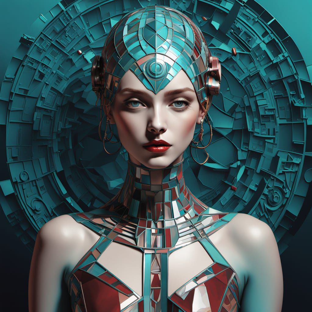 Luminous Face with Geometric Thoughtwave Silhouette