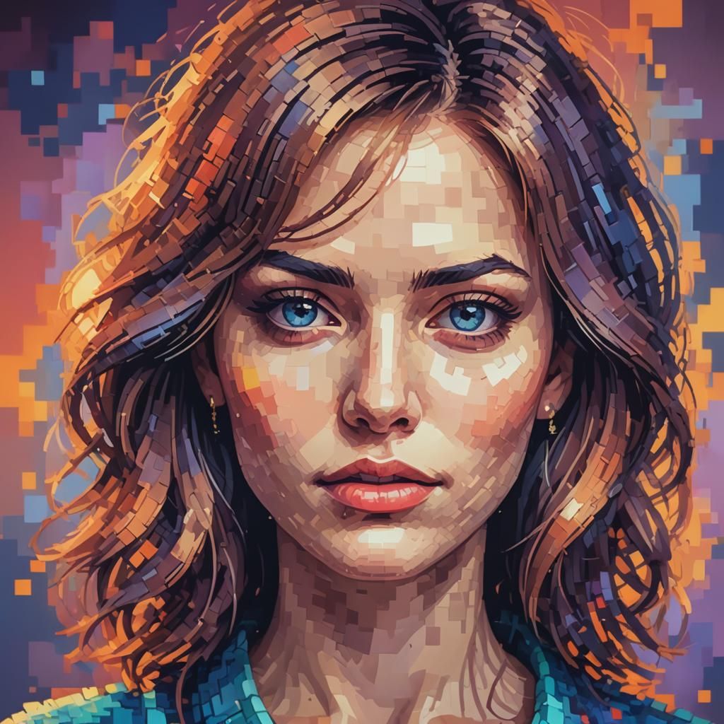 Pixelated Portrait of a Beautiful Woman in 8-bit Style