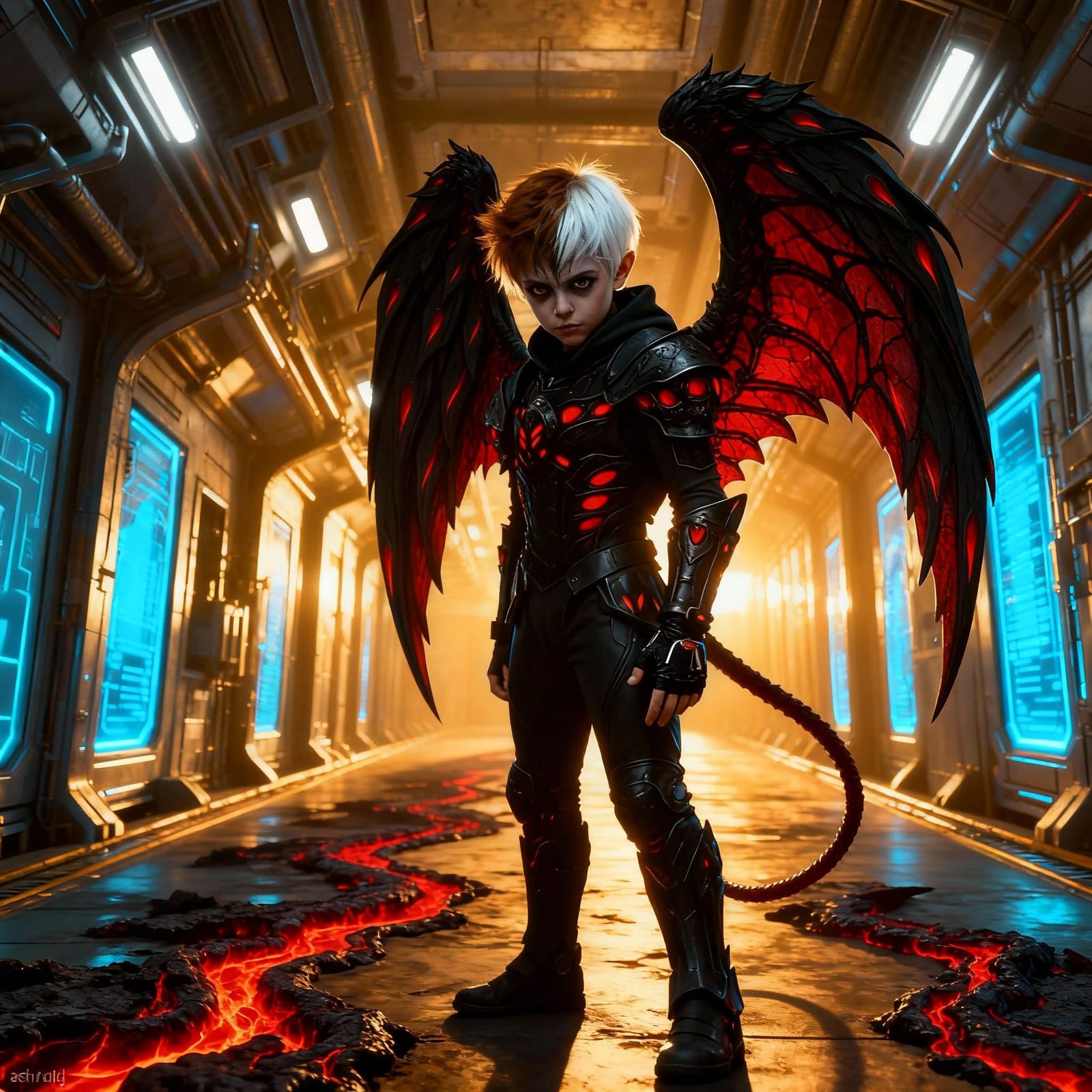 Sinister Angel and Villain Boy Merged with Lava Veins