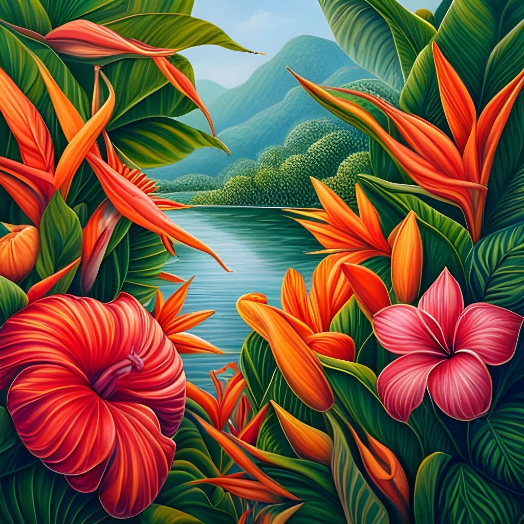 Drone View of Tropical Flowers in Splash Art Style