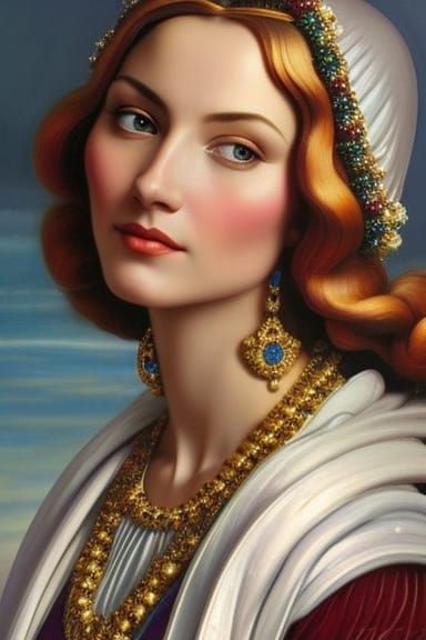 Medieval Woman Portrait in Renaissance Oil Painting Style