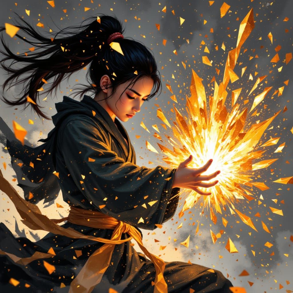 Martial Artist Shatters Crystal in Anime Action Style