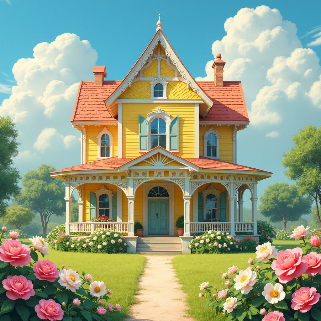 Enchanted Farmhouse Surrounded by Roses and Lilies