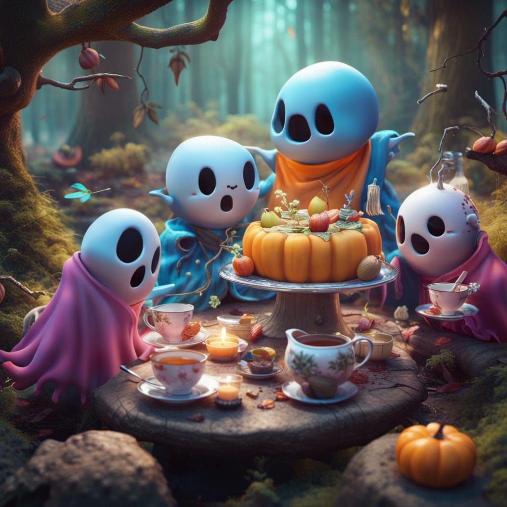 Colorful Ghost's Tea Party in Enchanted Forest