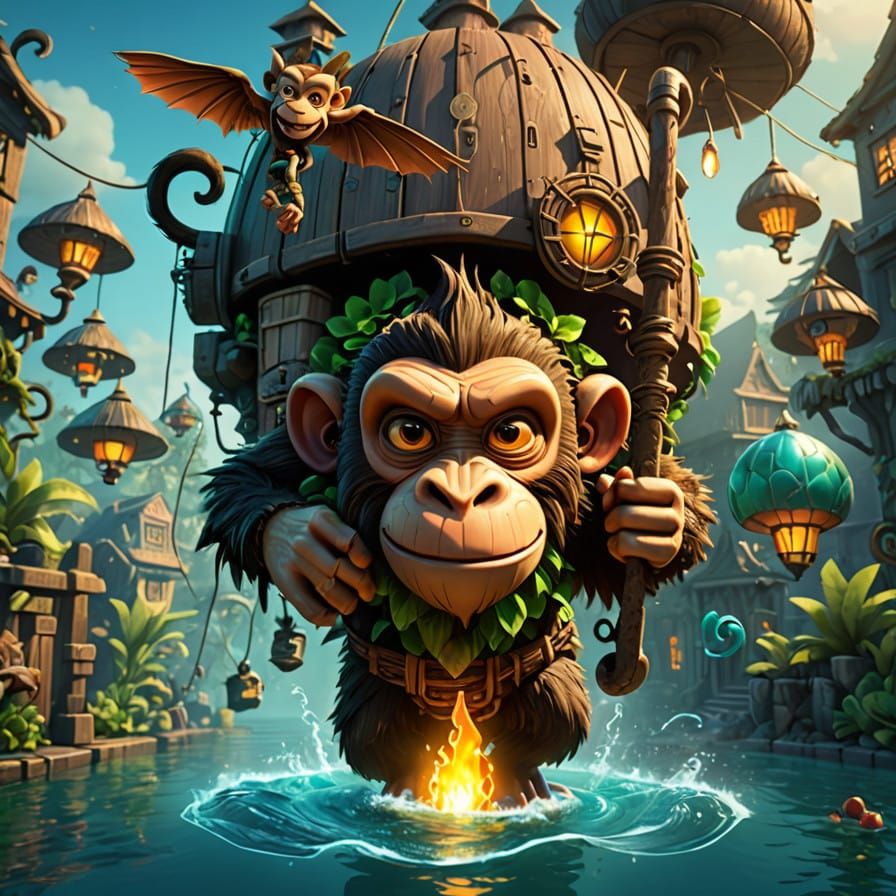 Underwater City Terrorized by a Tiki Monster in Cyberpunk Di...