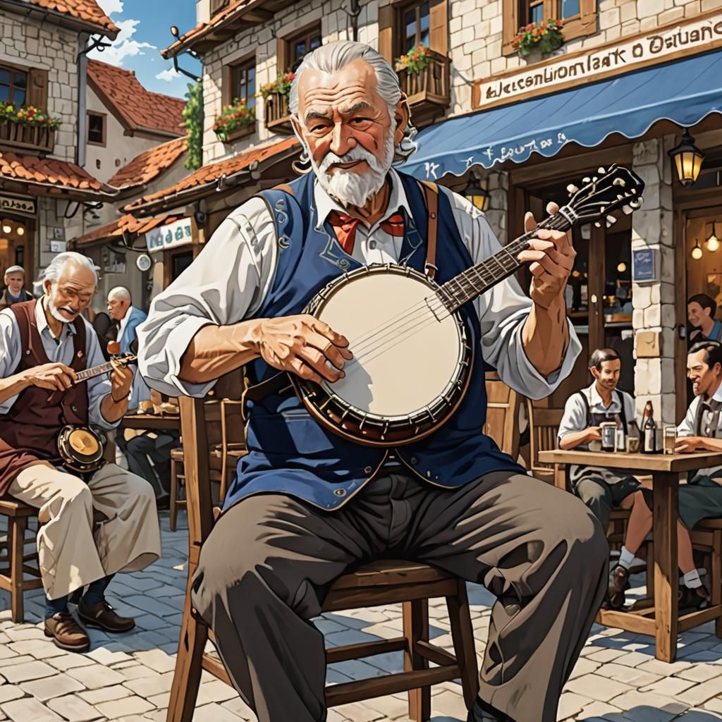 Croatian Man Plays Banjo in Anime Style