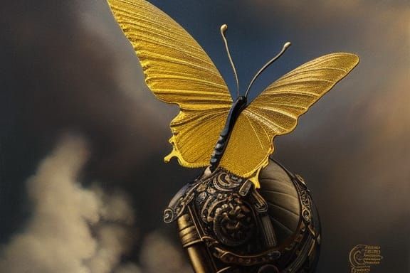 Metal Butterfly on Hand in Social Realism Style