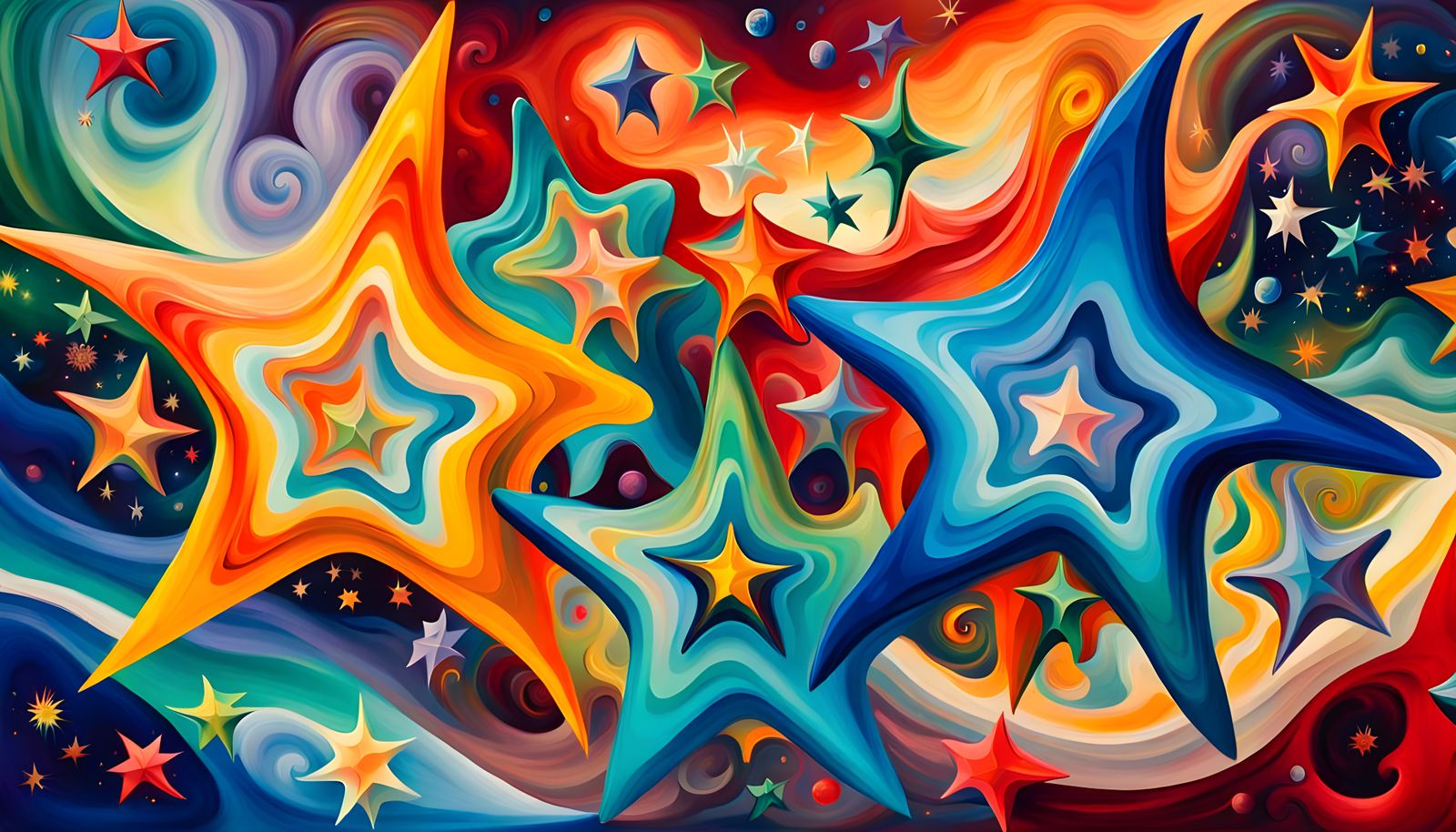 Celestial Stars Formed from Iridescent Liquid, Impasto Style