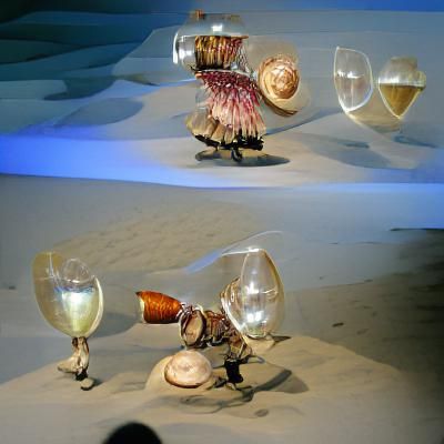 Glass Automaton Serving Wine in Seashell Cups