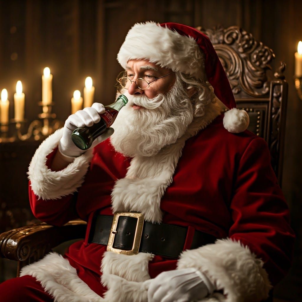 Nostalgic Santa Claus with Coca-Cola: Cinematic Film Still