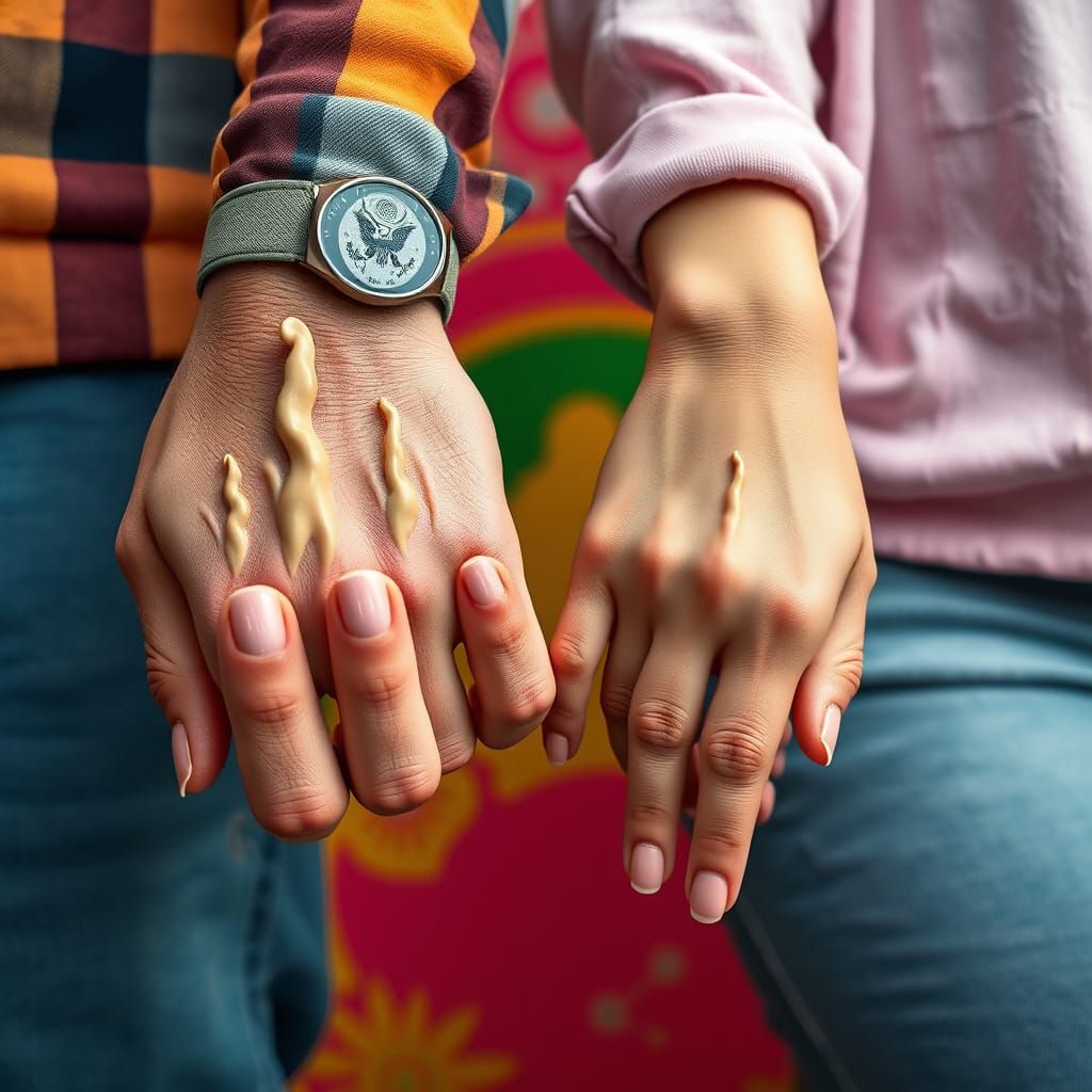 Intertwined Hands in Vibrant Hyperrealism