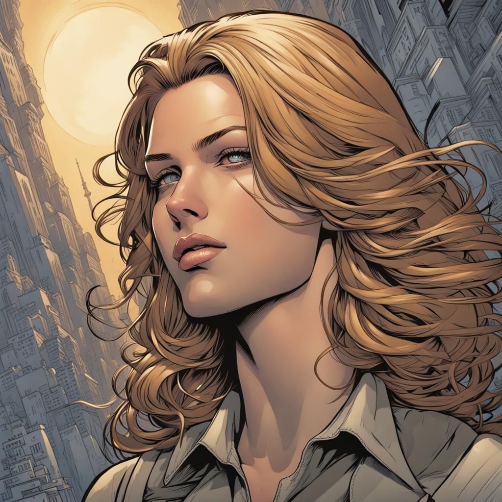 Comic Book Art Portrait of Woman with Scarf