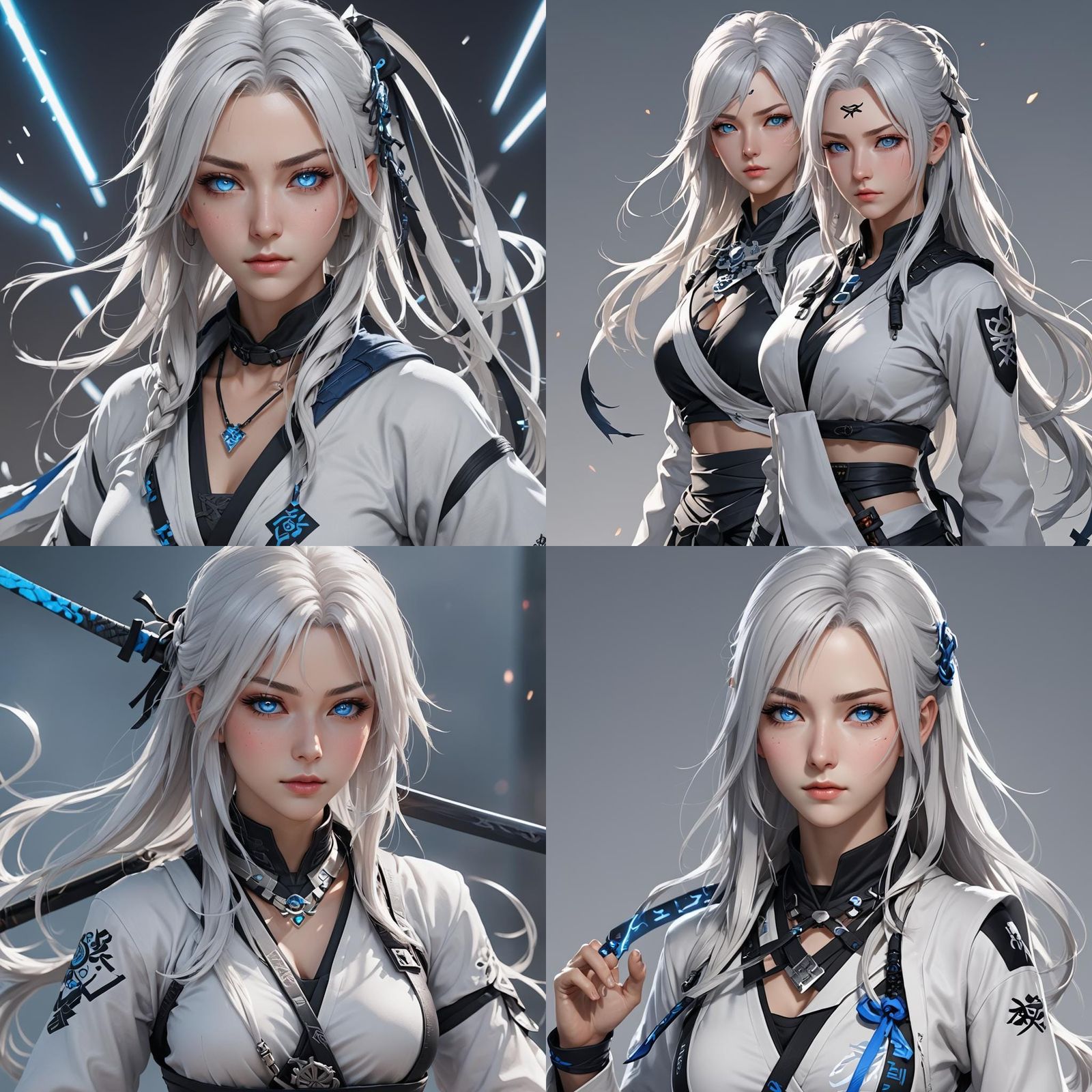 Anime Ninja Girl with Electric Necklace in 3D