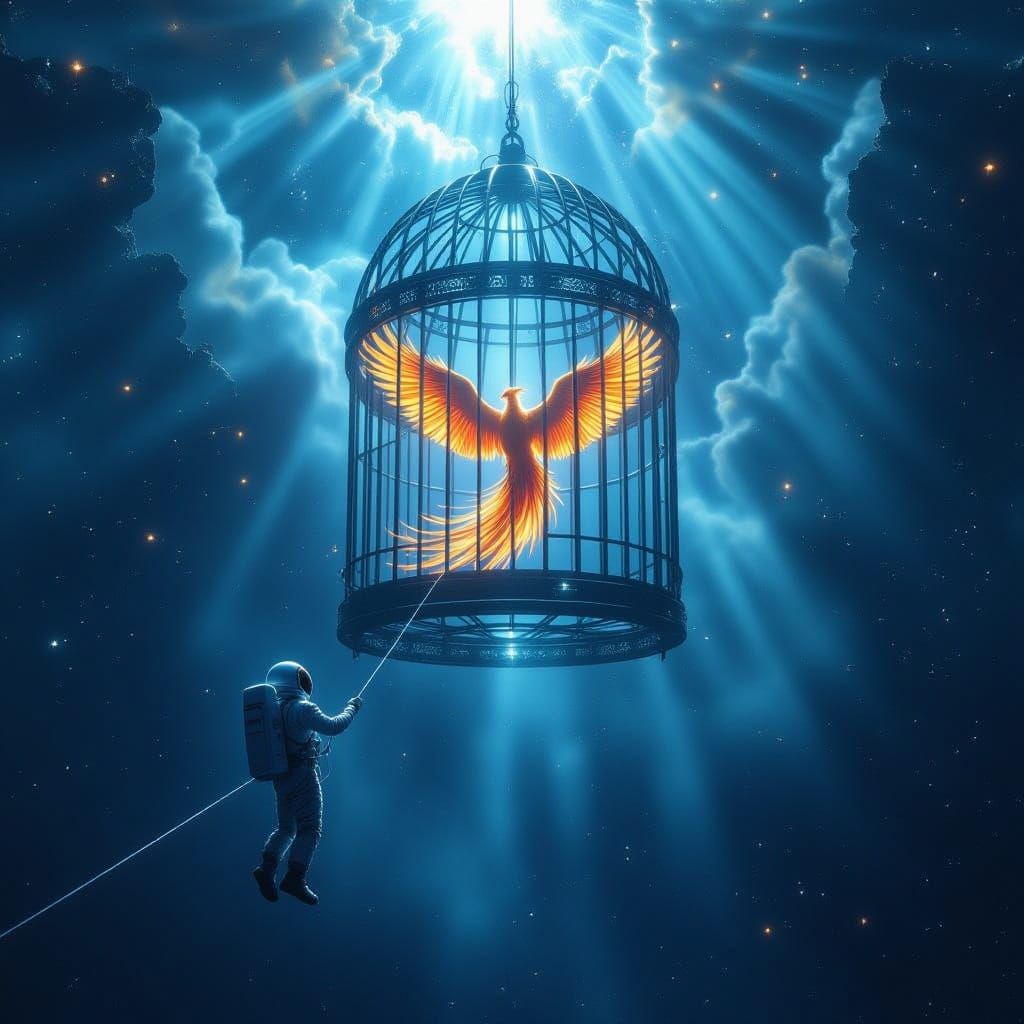 Astronaut & Phoenix in Cosmic Cage