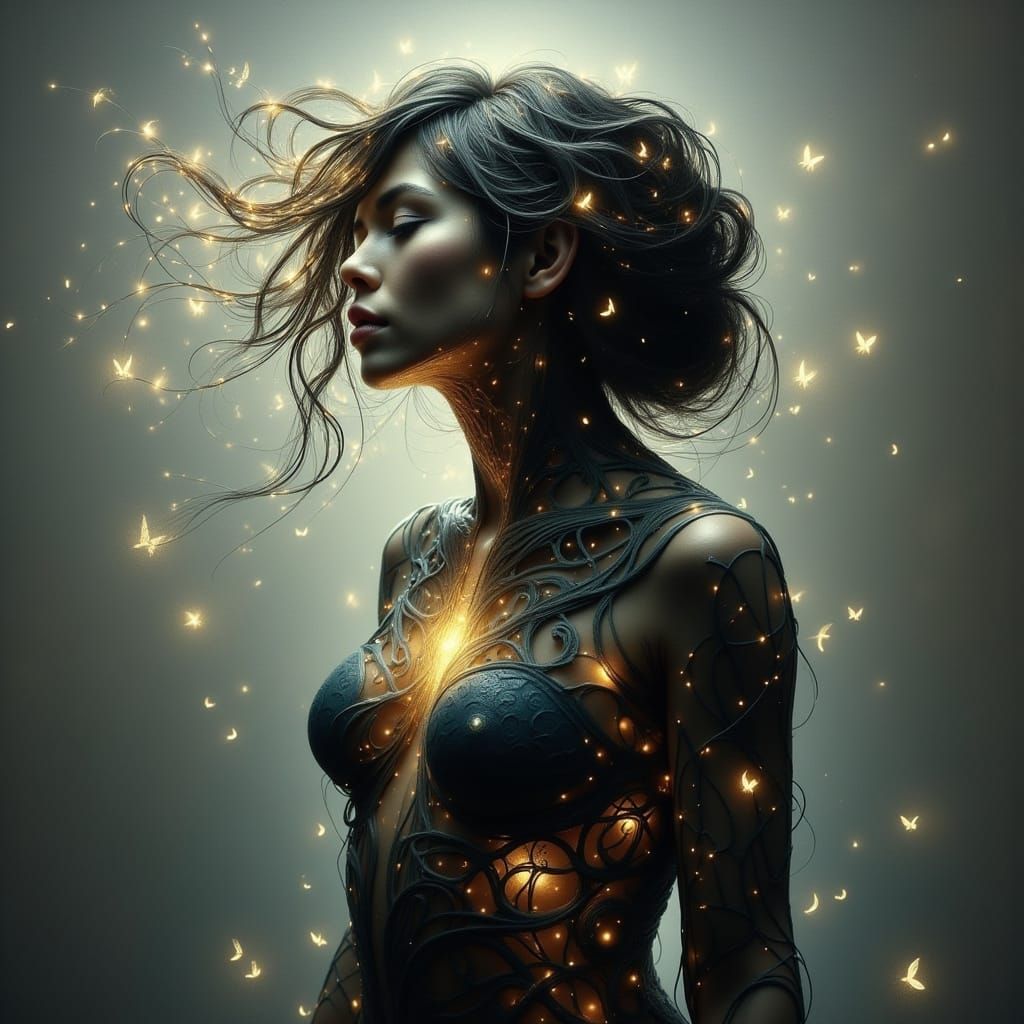 Surrealist Oil Painting of Ethereal Female Form with Inner L...