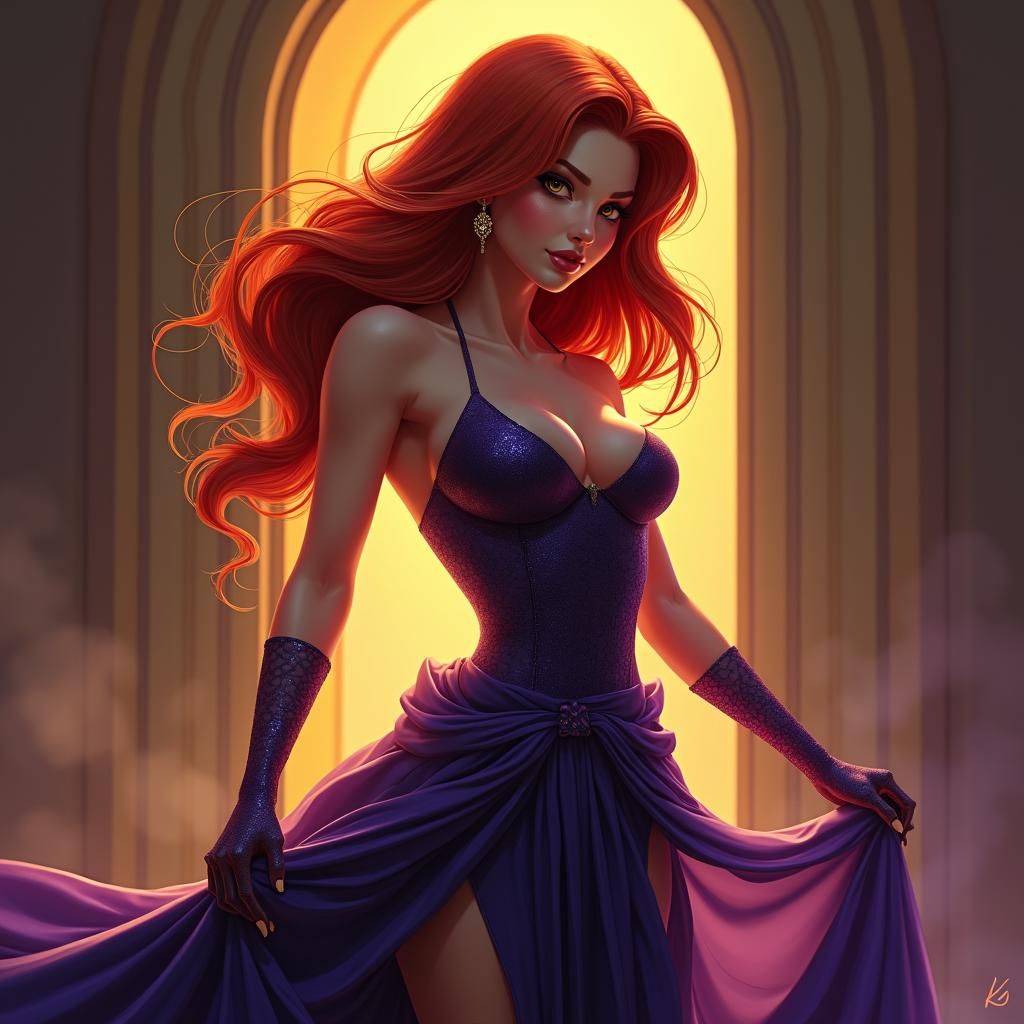 Kim Possible in Evening Gown, Dark Sci-Fi Art Nouveau