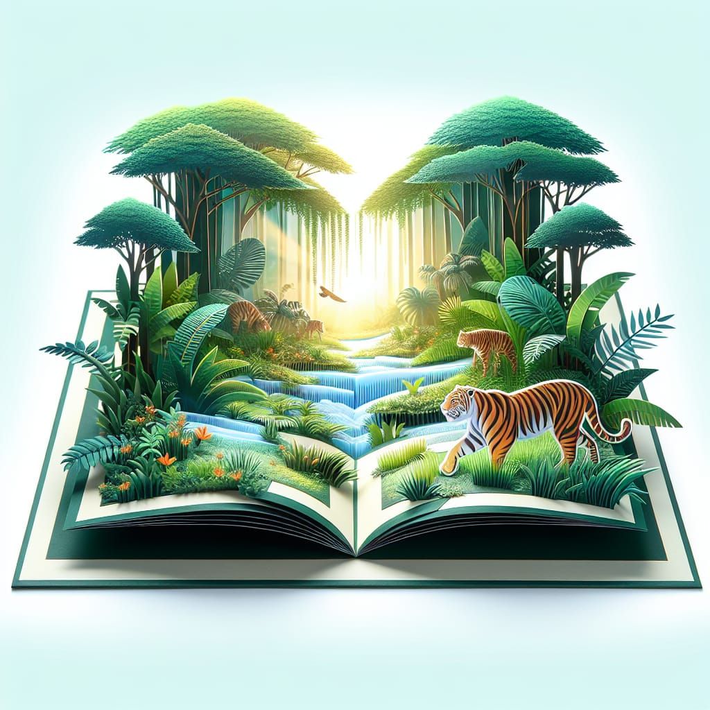 Pop-Up Book Illustration of a Lush Jungle