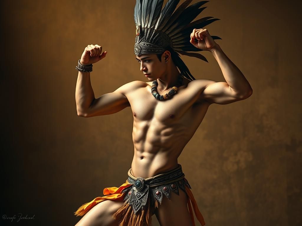 Androgynous Aztec Dancer in Art Deco Style