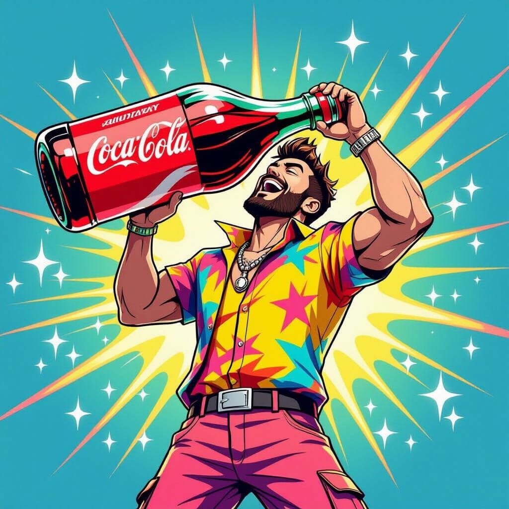 Man Energetically Drinks Giant Coke in Fortnite Style